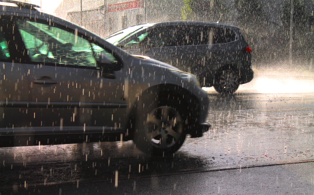 Cars driving in the rain